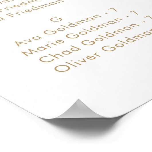 Chic Gold Typography Alfabetical Seating Chart Poster (Hoek)