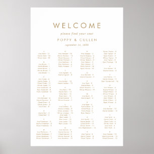Chic Gold Typography Alfabetical Seating Chart Poster