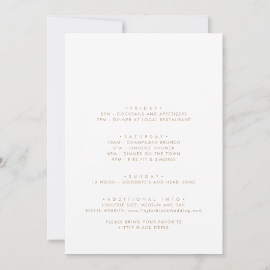 Chic Gold Typography Bachelorette Weekend Kaart (Achterkant)