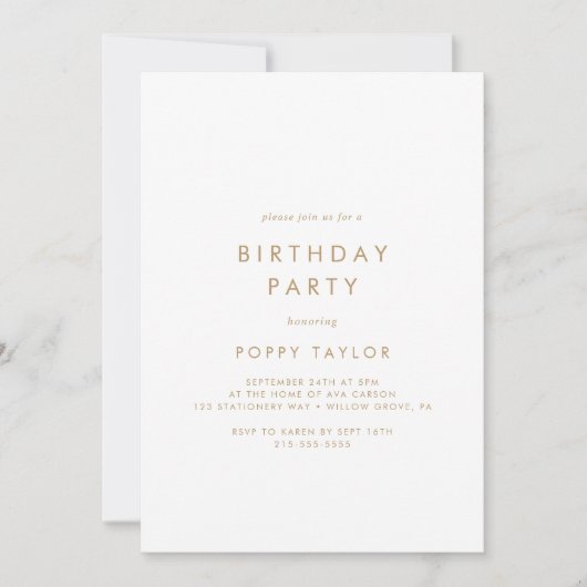 Chic Gold Typography Birthday Party Kaart (Voorkant)