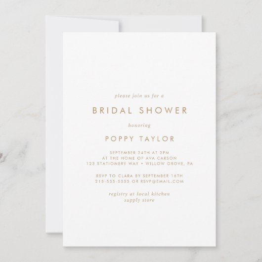 Chic Gold Typography Bridal Shower Invitation Kaart (Voorkant)