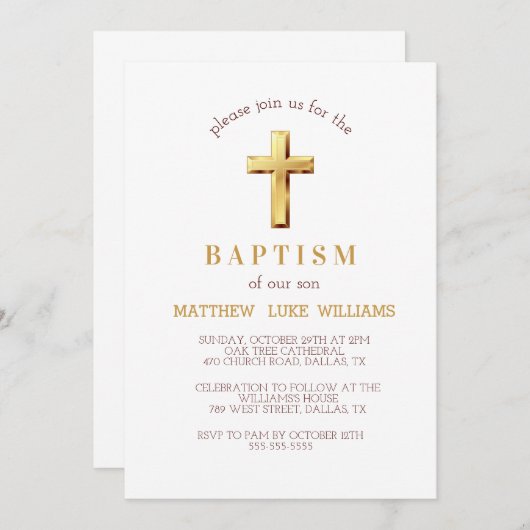 Chic Gold Typography Cross Baptisme Kaart (Voorkant / Achterkant)