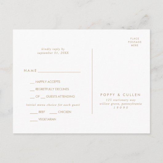 Chic Gold Typography Menu Keuze RSVP Briefkaart (Achterkant)