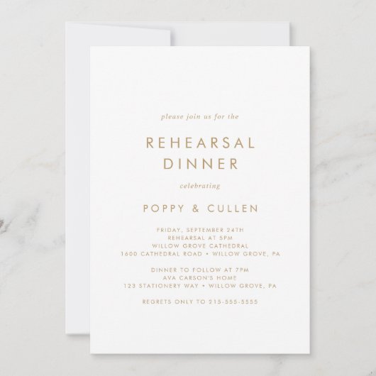 Chic Gold Typography Rehearsal Dinner Invitation Kaart (Voorkant)