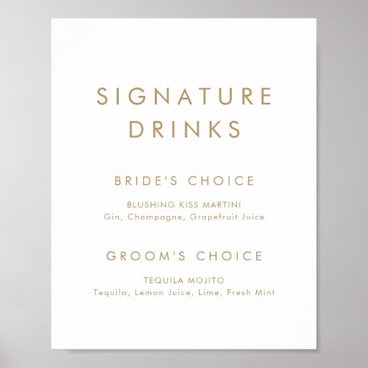 Chic Gold Typography Signature Drink Sign Poster (Voorkant)