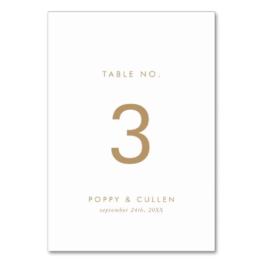 Chic Gold Typography Table Number Kaart (Achterkant)