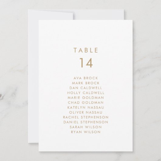 Chic Gold Typography Table Number Seating Chart (Voorkant)