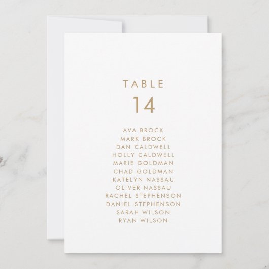 Chic Gold Typography Table Number Seating Chart (Achterkant)