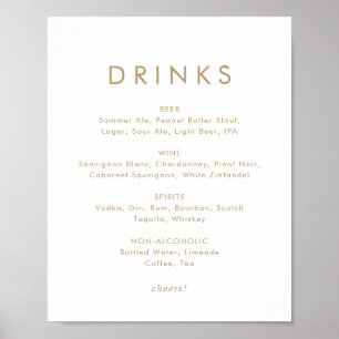 Chic Gold Typography Wedding Drinken Menu Sign Poster
