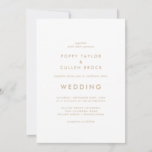Chic Gold Typography Wedding Invitation Kaart (Voorkant)