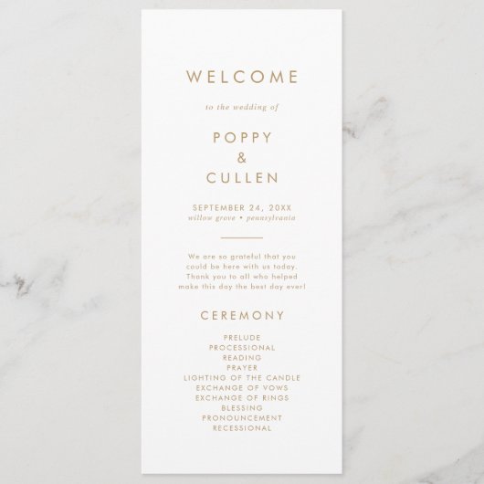 Chic Gold Typography Wedding Programme Programmakaart (Voorkant)
