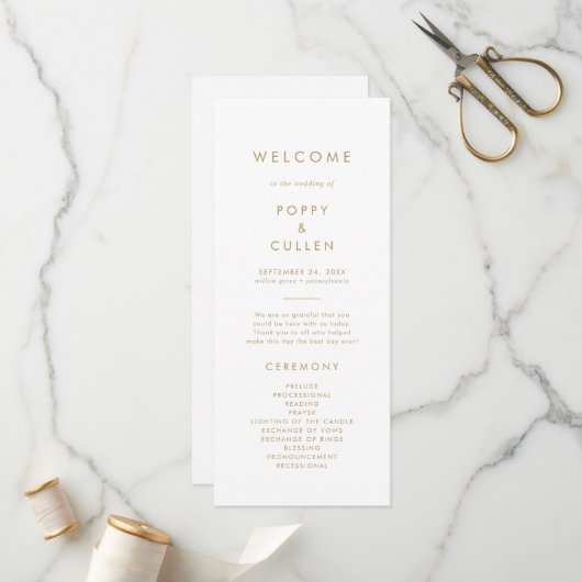 Chic Gold Typography Wedding Programme Programmakaart (Voorkant / Achterkant in situ)
