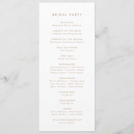 Chic Gold Typography Wedding Programme Programmakaart (Achterkant)