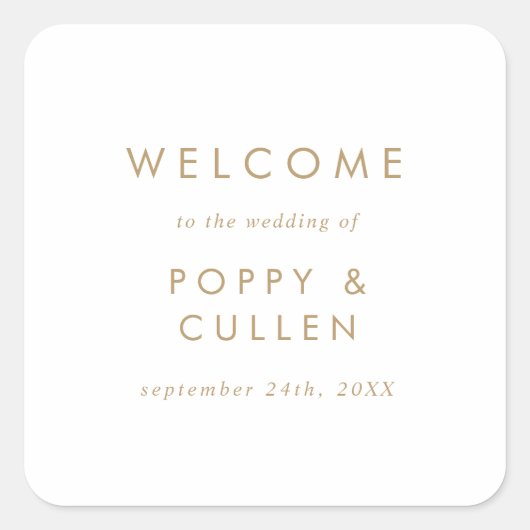 Chic Gold Typography Wedding Welcome Vierkante Sticker (Voorkant)