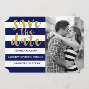 Chic Gold   Vetblauwe streep foto Opslaan datum Save The Date