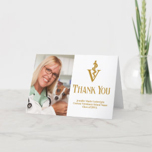 Chic Gold Veterinaire School Afstuderen Foto Bedankkaart