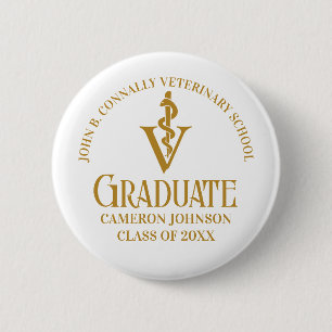 Chic Gold Veterinaire School Afstuderen Gepersonal Ronde Button 5,7 Cm
