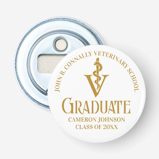 Chic Gold Veterinaire School Graduation Party Button Flesopener (Voorkant)