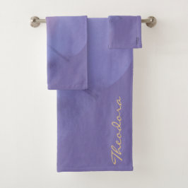 Chic Gold Violet Abstract Floral Bad Handdoek