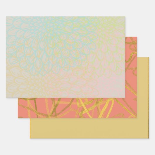 Chic Gold Violet Pink Floral Inpakpapier Vel (Set)