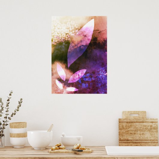 Chic Gold Violet Roos laat Abstract schilderen ach Poster (Keuken)