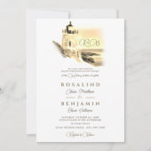Chic Gold Waterverf Lighthouse Landscape Wedding Kaart (Voorkant)
