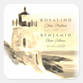 Chic Gold Waterverf Lighthouse Script Wedding Vierkante Sticker (Voorkant)