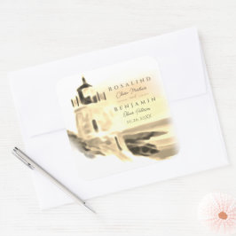 Chic Gold Waterverf Lighthouse Script Wedding Vierkante Sticker