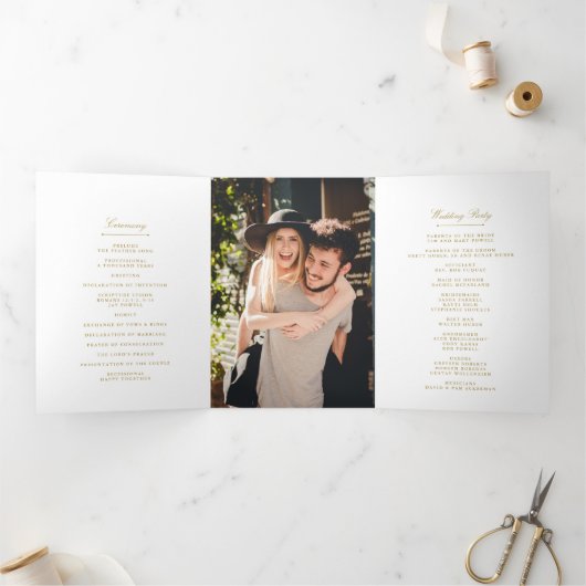 Chic Gold & White bruiloft Drieluik Programma (Binnen)