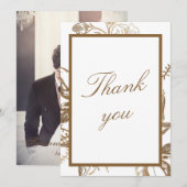 Chic Gold & White Faux Metal Floral Photo Weddensc Bedankkaart (Voorkant / Achterkant)
