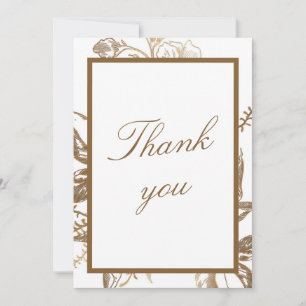 Chic Gold & White Faux Metal Floral Photo Weddensc Bedankkaart