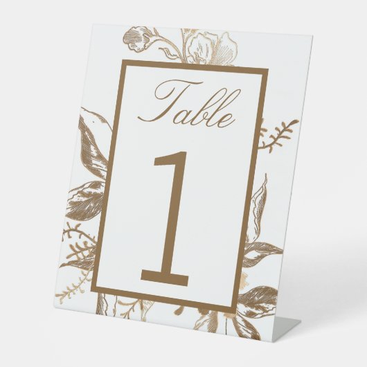 Chic Gold & White Faux Metal Floral Wedding Table Reclamebord Met Voetstuk (Voorkant)