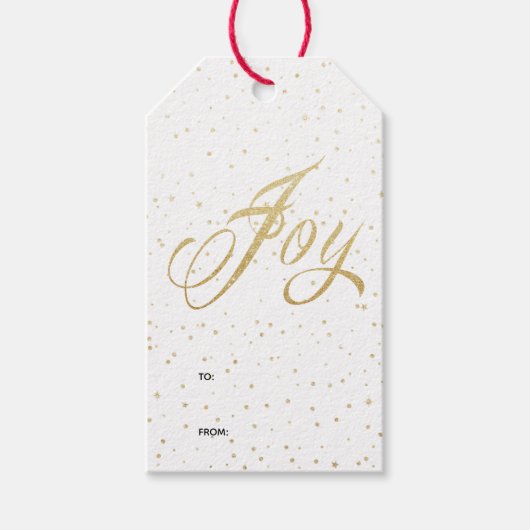 Chic Gold & White Joy kerstfeestdag Cadeaulabel (Voorkant)