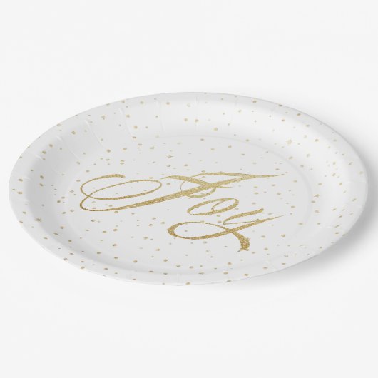 Chic Gold & White Joy Sparkles Kerstfeestdag Papieren Bordje (Gekanteld)
