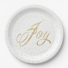 Chic Gold & White Joy Sparkles Kerstfeestdag Papieren Bordje