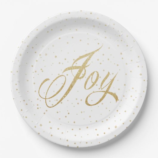 Chic Gold & White Joy Sparkles Kerstfeestdag Papieren Bordje (Voorkant)