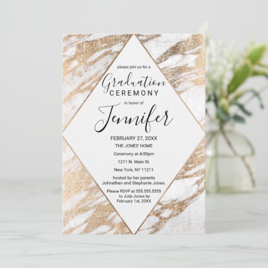 Chic Gold White Modern Marble Afstuderen Kaart (Staand voorkant)