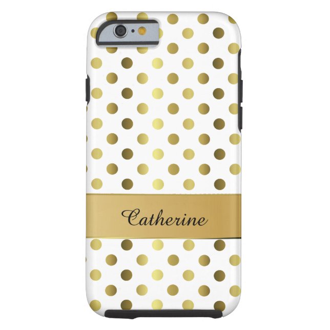 Chic Gold & White Polka Dot iPhone 6 hoesje (Achterkant)