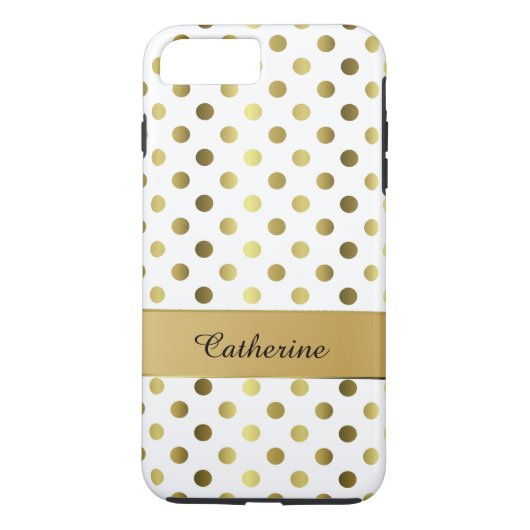 Chic Gold & White Polka Dot iPhone 7 Plus hoesje (Achterkant)