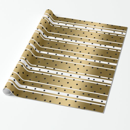 Chic Gold & White Stripes met zwarte poolpunten Cadeaupapier (Uitgerold)