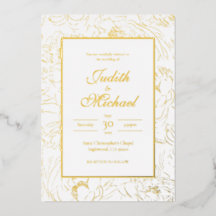Chic Gold White Wedding Folie Uitnodiging