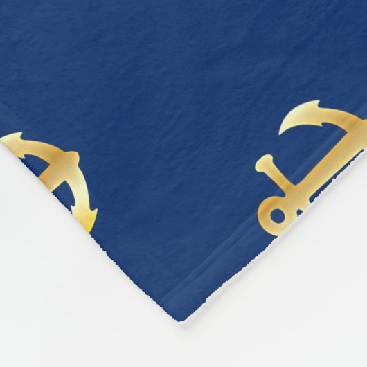 Chic Gold Yellow Anchor Pattern op Dark Navy Blue Fleece Deken (Hoek)