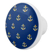 Chic Gold Yellow Anchor Pattern op Dark Navy Blue Keramische Knop (Rechts)