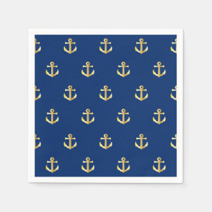 Chic Gold Yellow Anchor Pattern op Dark Navy Blue Servet