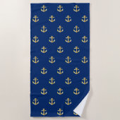 Chic Gold Yellow Colour Nautical Anchors Patroon Strandlaken (Voorkant)