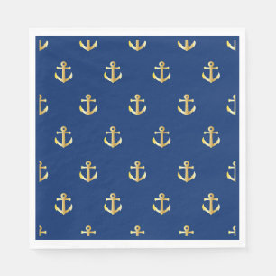 Chic Gold Yellow Nautical Anchors patroon op blauw Servet