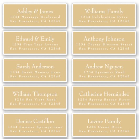 Chic Gold Yellow Wedding Guest Adresetiketten Sticker (Voorkant)