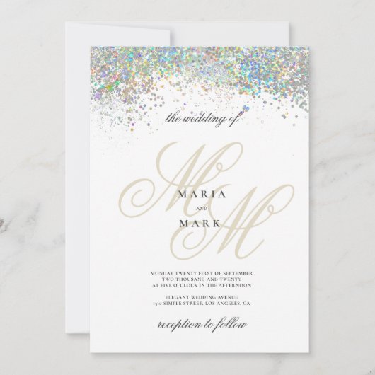 Chic Gold zilver glitter monogram initiaal bruilof Kaart (Voorkant)