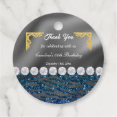 Chic Gold Zilveren Folie & Donkerblauwe Zebra Prin Bedankjes Labels (Achterkant)