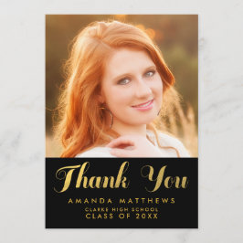 Chic Gold Zwart Afstuderen Foto Bedankt Card Aankondiging